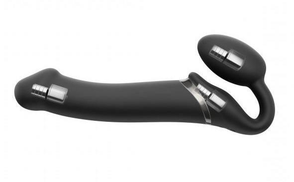 Безремневой страпон с вибрацией Strap-On-Me Vibrating Bendable Strap-on Size L, черный