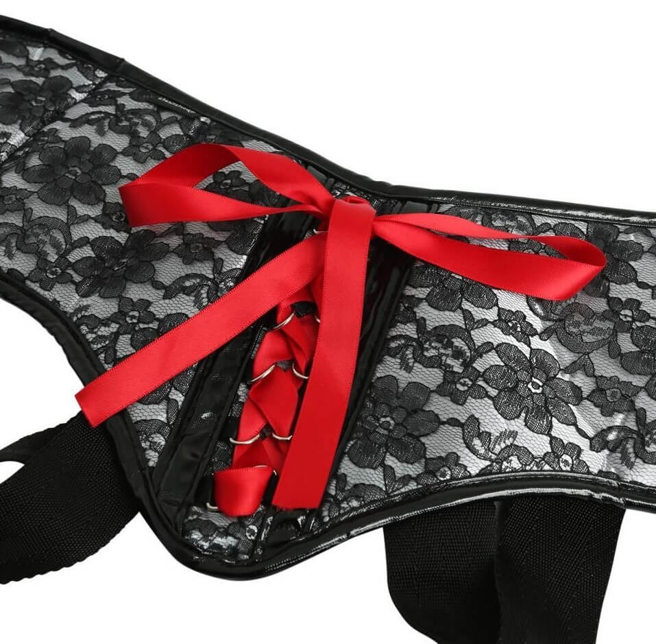 Трусики для страпона Sportsheets Plus Size Grey and Black Lace Corset Strap-On