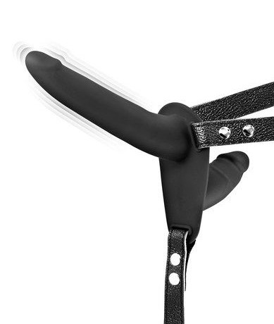 Двойной страпон с вибрацией Fetish Tentation Strap-On with Double Dildo, черный