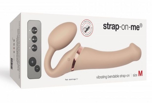 Безремневой страпон с вибрацией Strap-On-Me Vibrating Bendable Strap-on Size M, телесный