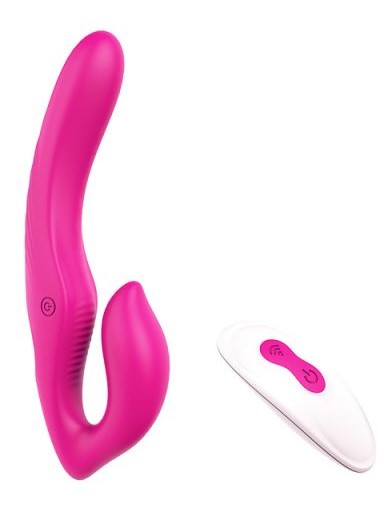 Безремневой страпон с вибрацией Vibes Of Love Remote Double Dipper, розовый