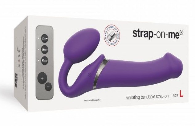 Безремневой страпон с вибрацией Strap-On-Me Vibrating Bendable Strap-on Size L, фиолетовый