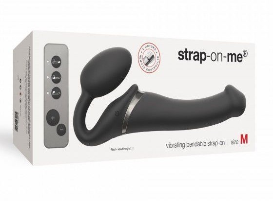 Безремневой страпон с вибрацией Strap-On-Me Vibrating Bendable Strap-on Size M, черный