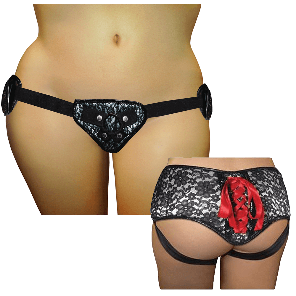 Трусики для страпона Sportsheets Plus Size Grey and Black Lace Corset Strap-On