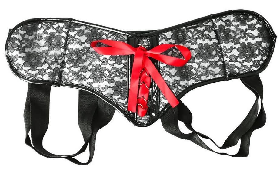 Трусики для страпона Sportsheets Plus Size Grey and Black Lace Corset Strap-On