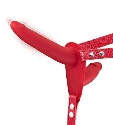 Двойной страпон с вибрацией Fetish Tentation Strap-On with Double Dildo, красный
