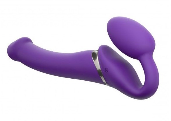 Безремневой страпон с вибрацией Strap-On-Me Vibrating Bendable Strap-on Size M, фиолетовый