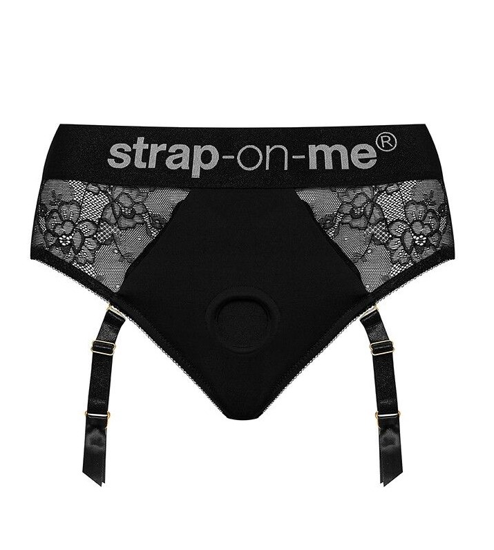 Кружевные трусики для страпона с подвязками для чулок Strap-On-Me Diva Harness - M