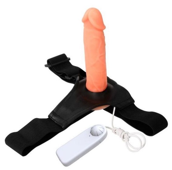 Полый страпон с вибрацией Baile Jessica Strap On Set 17 см, телесный