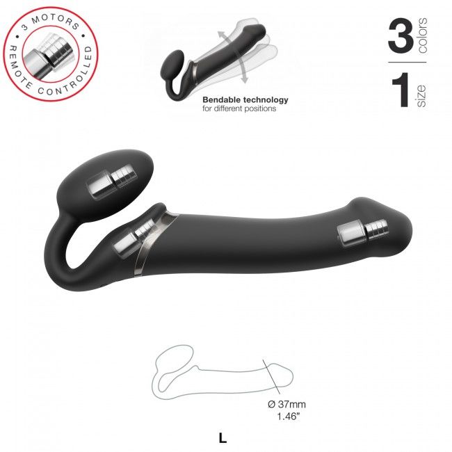 Безремневой страпон с вибрацией Strap-On-Me Vibrating Bendable Strap-on Size L, черный
