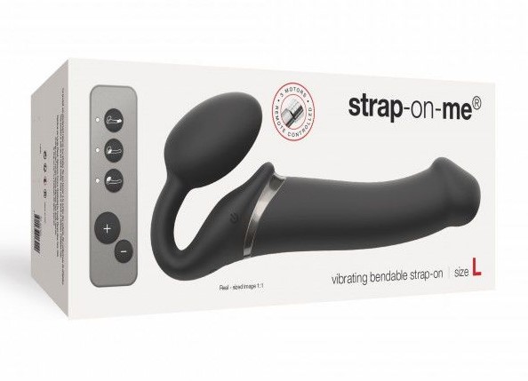 Безремневой страпон с вибрацией Strap-On-Me Vibrating Bendable Strap-on Size L, черный