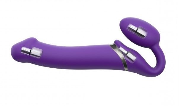 Безремневой страпон с вибрацией Strap-On-Me Vibrating Bendable Strap-on Size M, фиолетовый