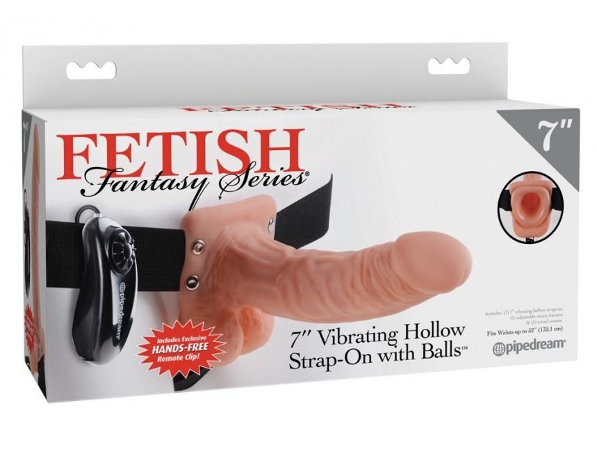 Полый мужской страпон с вибрацией 7" Vibrating Hollow Strap-on, телесный