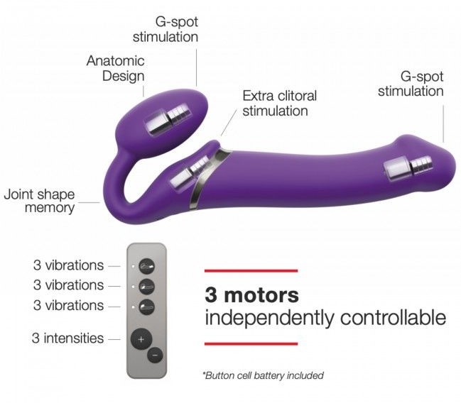 Безремневой страпон с вибрацией Strap-On-Me Vibrating Bendable Strap-on Size XL, фиолетовый