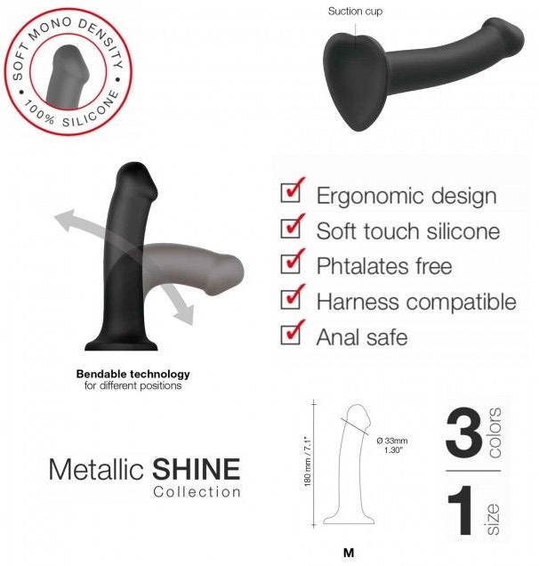 Насадка для страпона Strap-On-Me Mono Density Silicone Dildo - M, фиолетовая