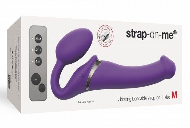 Безремневой страпон с вибрацией Strap-On-Me Vibrating Bendable Strap-on Size M, фиолетовый