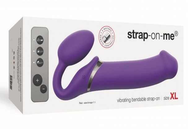 Безремневой страпон с вибрацией Strap-On-Me Vibrating Bendable Strap-on Size XL, фиолетовый