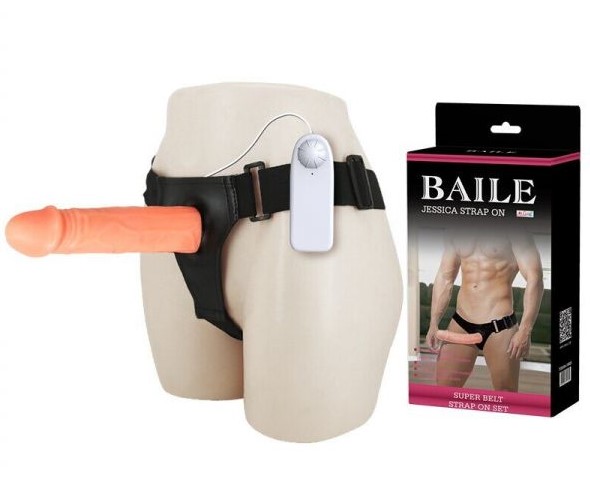 Полый страпон с вибрацией Baile Jessica Strap On Set 17 см, телесный
