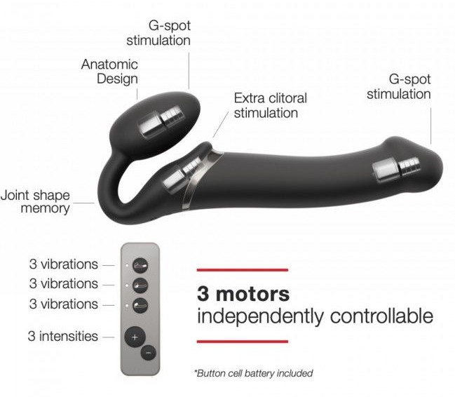 Безремневой страпон с вибрацией Strap-On-Me Vibrating Bendable Strap-on Size L, черный