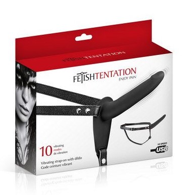 Страпон с вибрацией Fetish Tentation Vibrating Strap-On with Dildo, черный