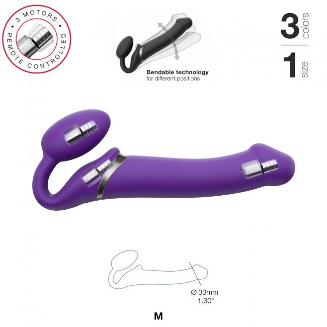 Безремневой страпон с вибрацией Strap-On-Me Vibrating Bendable Strap-on Size M, фиолетовый