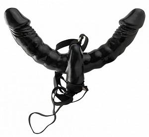 Двойной страпон с вибрацией Double Delight Strap-On Vibrator, черный