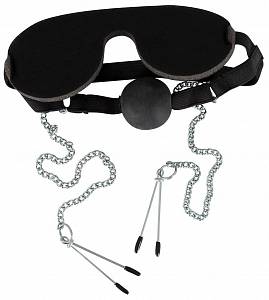Маска Bad Kitty Mask with Ball Gag and Nipple Clamps