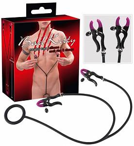 Зажимы для сосков с эрекционным кольцом Bad Kitty Silicone Cock Ring & Clamps