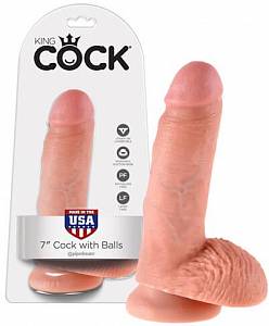 Реалистичный фаллоимитатор с мошонкой King Cock 7, телесный