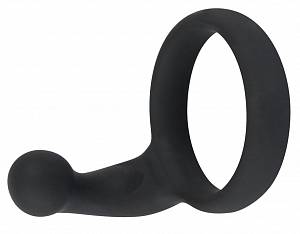 Эрекционное кольцо Black Velets со стимуляцией промежности, черное