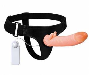 Полый страпон с вибрацией Ultra Passionate Harness 21 см, телесный