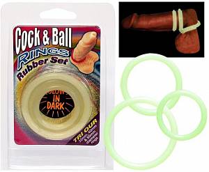 Набор люминесцентных эрекционных колец Cock & Ball Ring Rubber Set
