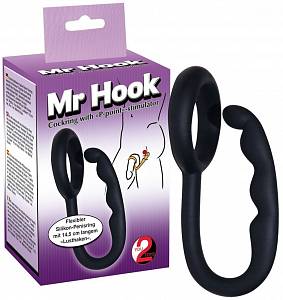 Эрекционное кольцо с анальной стимуляцией Mr Hook, черное
