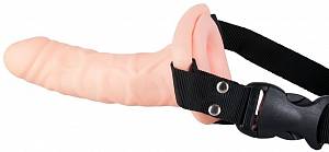 Страпон полый с вибрацией Easy Rider, телесный