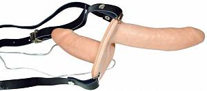 Двойной женский страпон с вибрацией Strap-On Duo, телесный