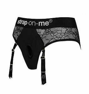 Кружевные трусики для страпона с подвязками для чулок Strap-On-Me Diva Harness - L