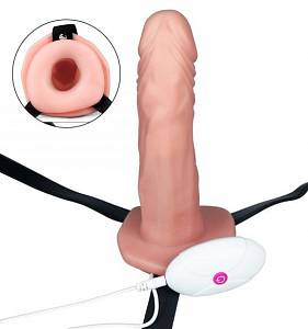 Полый страпон с вибрацией Unisex Hollow Strap On Vibrating, телесный