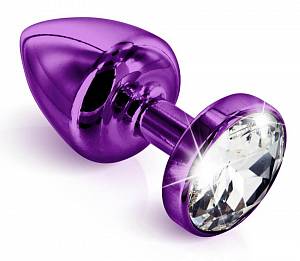 Анальная пробка Anni Round T1 с прозрачным кристаллом Swarovski, лиловая
