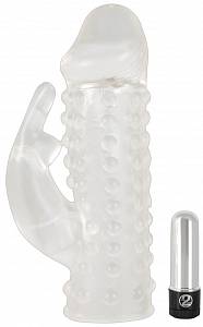 Насадка на пенис с вибрацией Xtension Vibrating With Clit-Rabbit, прозрачная
