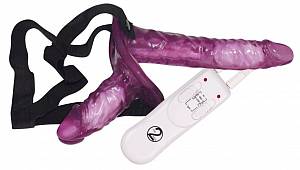 Двойной страпон с вибрацией Vibrating Strap on Duo, фиолетовый