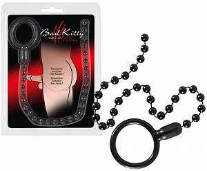 Эрекционное кольцо с анальной цепочкой Bad Kitty Cock Ring And String Beads, черное