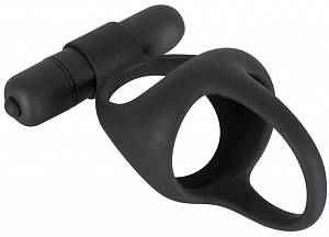 Эрекционное кольцо с вибрацией Black Velvets Cock & Ball Ring Vibe, черное