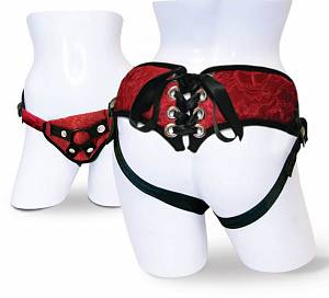 Трусики для страпона Sportsheets Red Lace Corsette Strap-on, красные