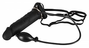 Надувной страпон Inflatable Strap-On Penis & Pump, черный