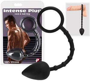 Анальная пробка с эрекционным кольцом Intense Plug Cock&Ball Ring, черная
