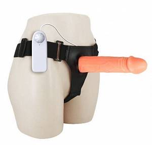 Полый страпон с вибрацией Baile Jessica Strap On Set 17 см, телесный